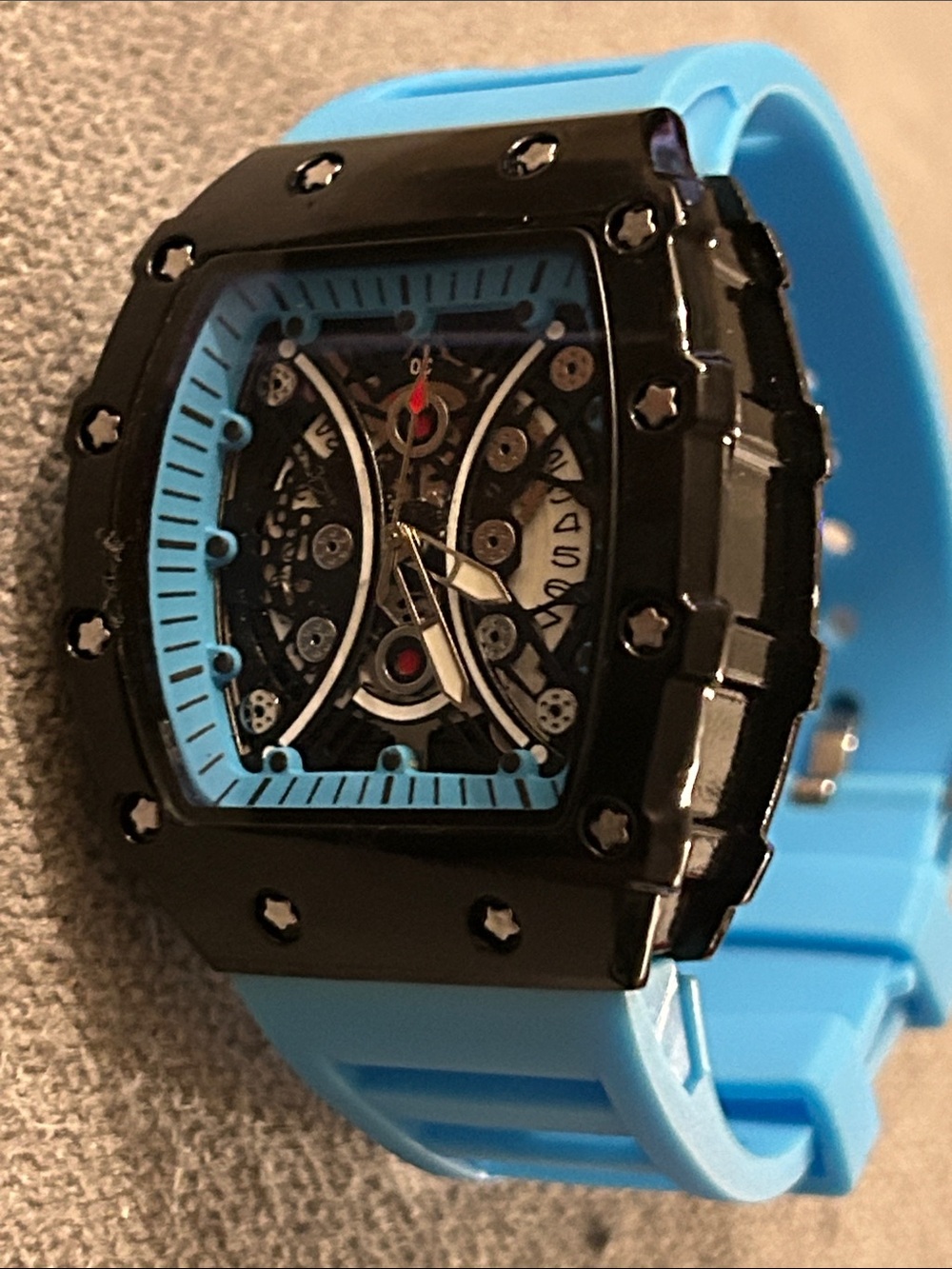Blue Sport Silicone Strap Mechanical-Style Wristwatch